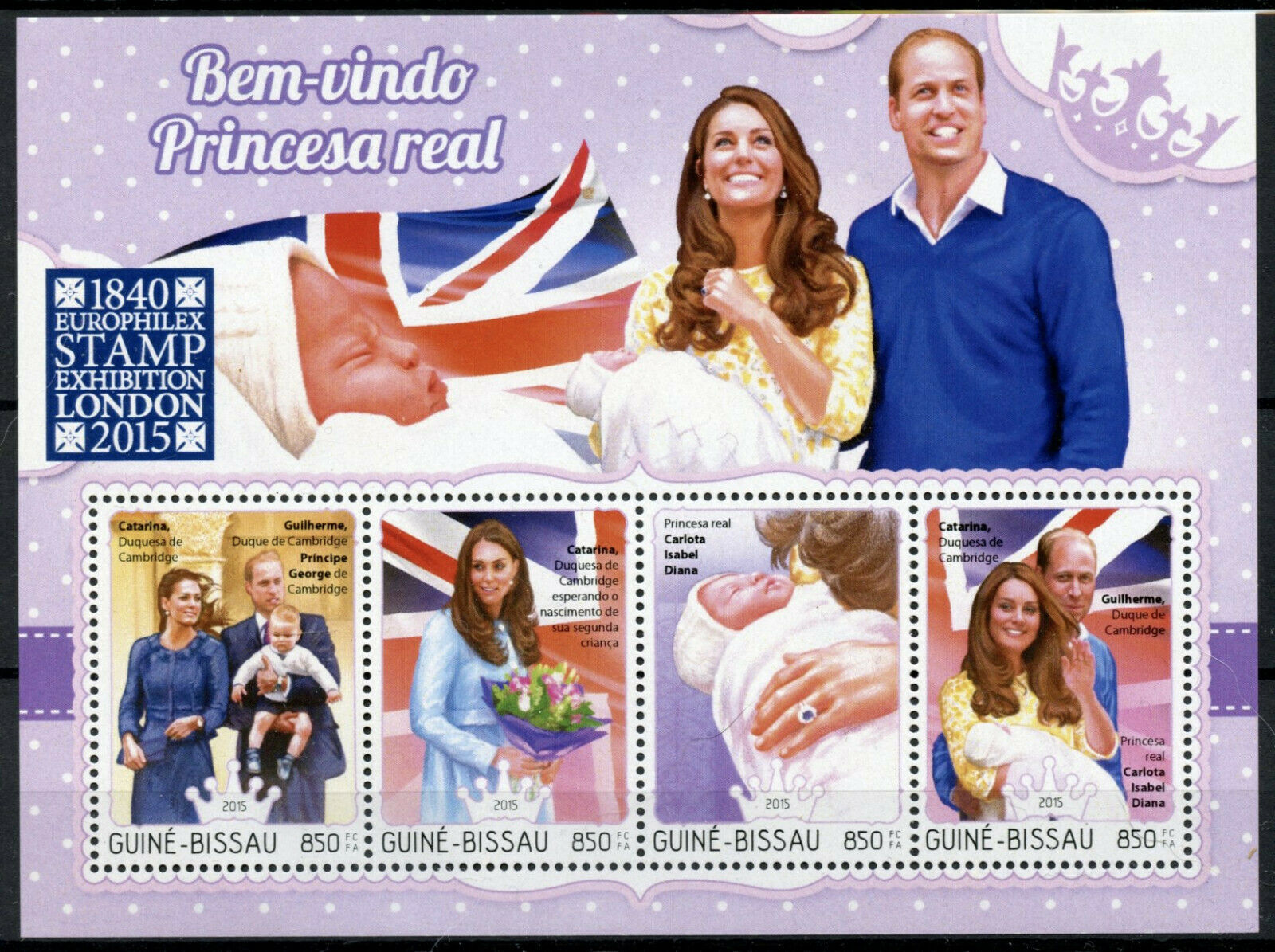 Guinea-Bissau Royalty Stamps 2015 MNH Princess Charlotte Europhilex 4v M/S
