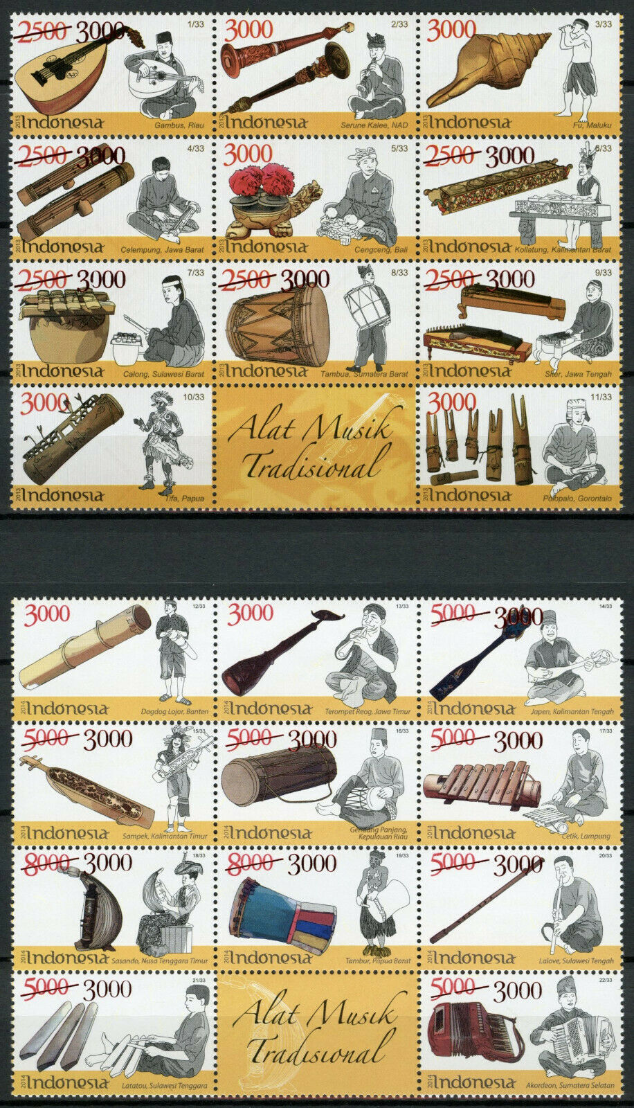 Indonesia Music Stamps 2020 MNH Trad Musical Instruments OVPT 2x 11v Block B
