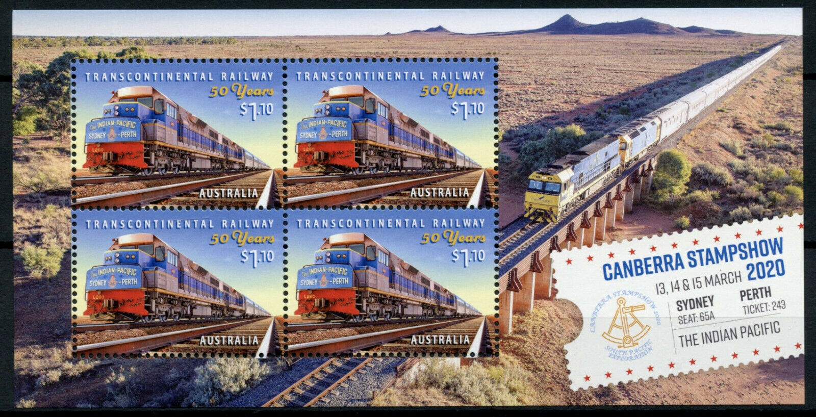 Australia Trains Stamps 2020 MNH Transcontinental Railways Canberra Rail 4v M/S