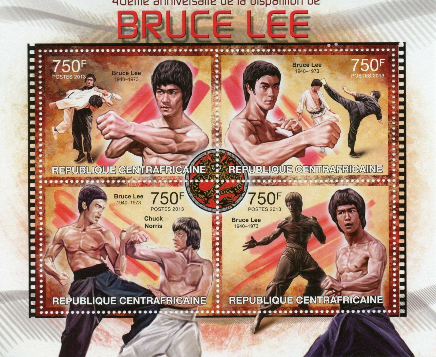 Central African Rep 2020 MNH Famous People Stamps Bruce Lee Martial Arts Actors 4v M/S