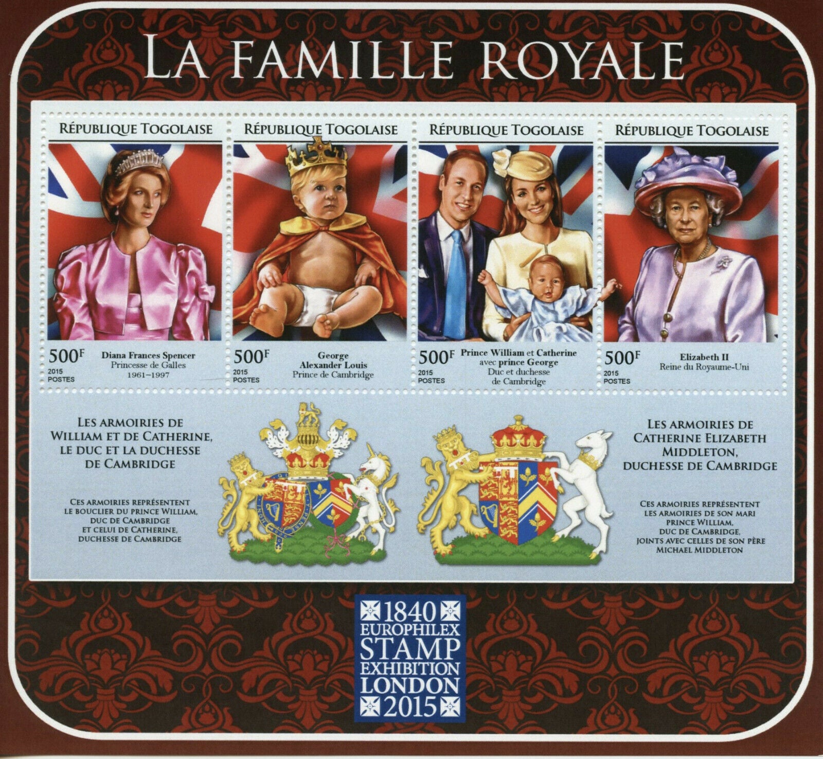 Togo 2015 MNH Royalty Stamps Royal Family Europhilex Princess Diana 4v M/S