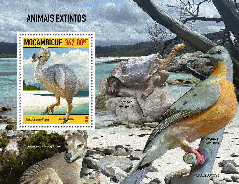 Mozambique 2020 MNH Extinct Animals Stamps Dodo Thylacine Birds Turtles 1v S/S