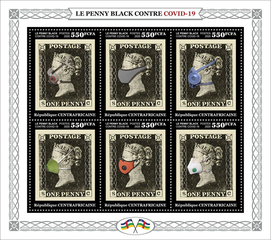 Central African Rep 2020 MNH Medical Stamps Penny Black Stamps-on-Stamps Corona Covid-19 6v M/S
