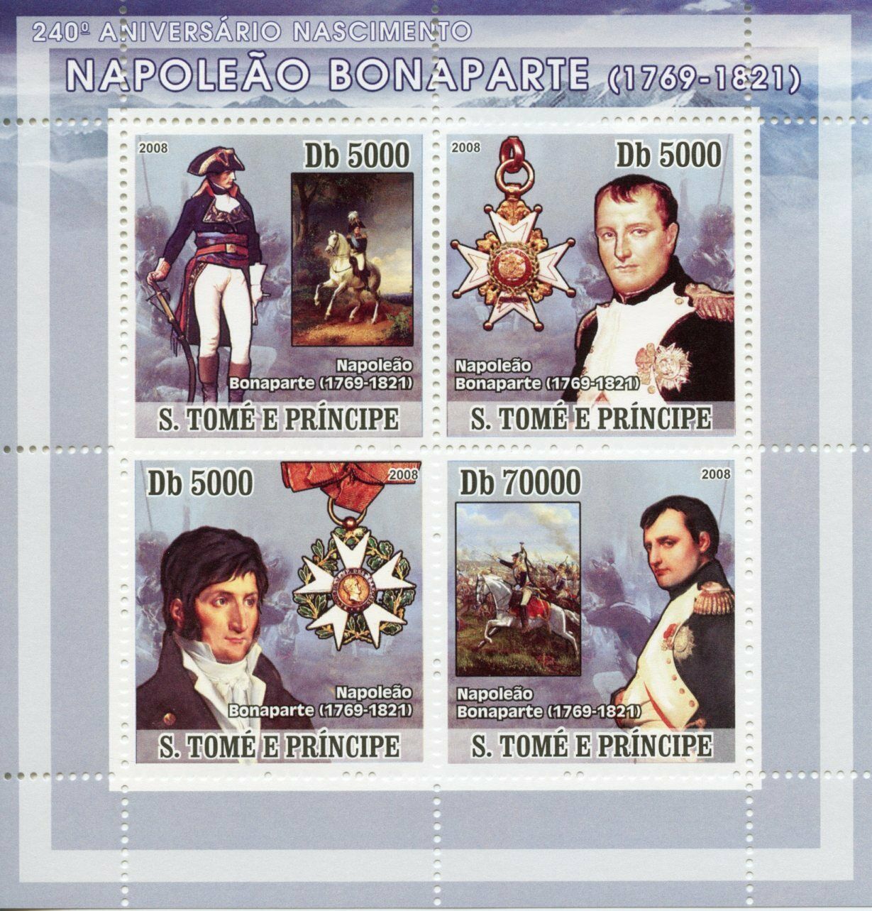 Sao Tome & Principe Military & War Stamps 2008 MNH Napoleon Bonaparte 4v M/S