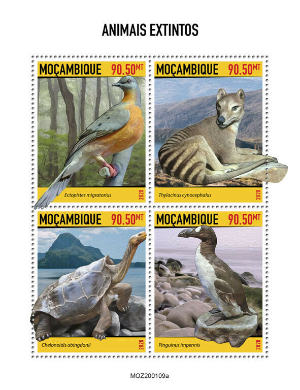 Mozambique 2020 MNH Extinct Animals Great Auk Thylacine Birds Turtles 4v M/S