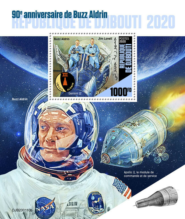 Djibouti Space Stamps 2020 MNH Buzz Aldrin Apollo 11 Moon Landing People 1v S/S