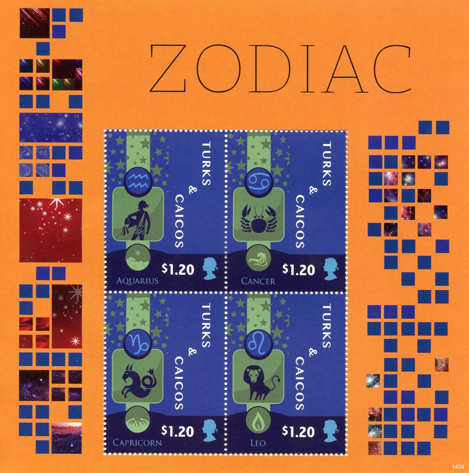 Turks & Caicos 2014 MNH Zodiac II 4v M/S Space Constellations Aquarius Stamps