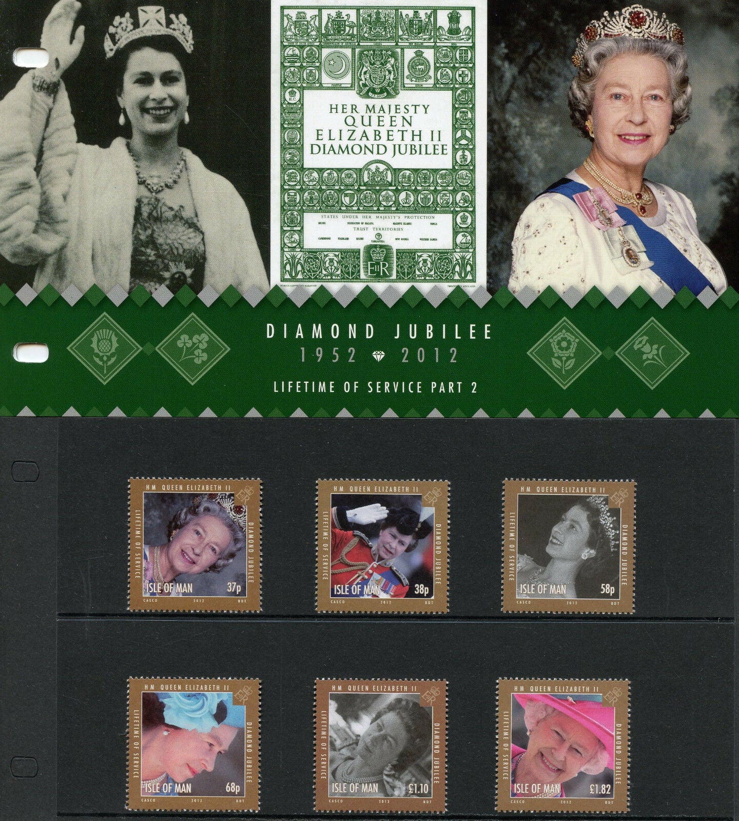 Isle of Man IOM 2012 MNH Queen Elizabeth II Diamond Jubilee 6v Pres Pack Stamps