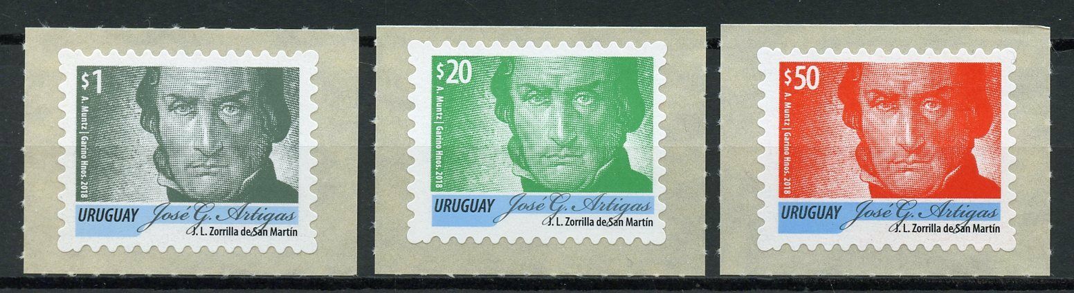 Uruguay 2018 MNH Jose Artigas Definitives Pt I 3v S/A Set Famous People Stamps