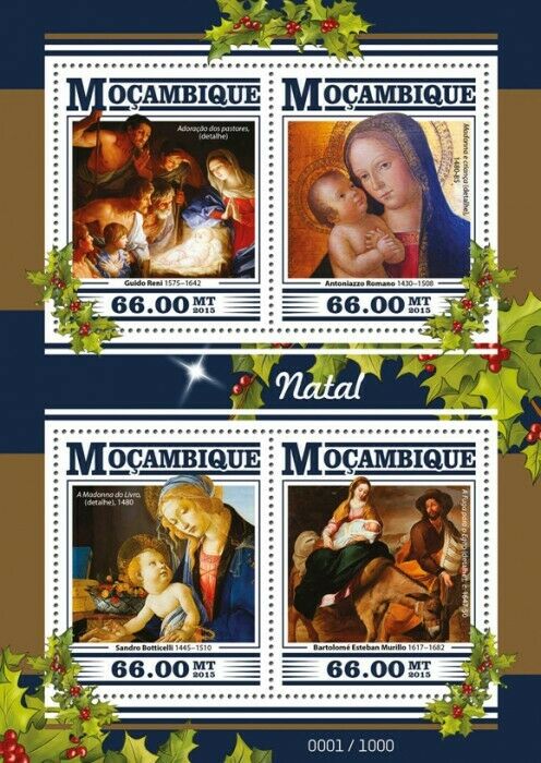 Mozambique Christmas Stamps 2015 MNH Art Botticelli Esteban Murillo 4v M/S