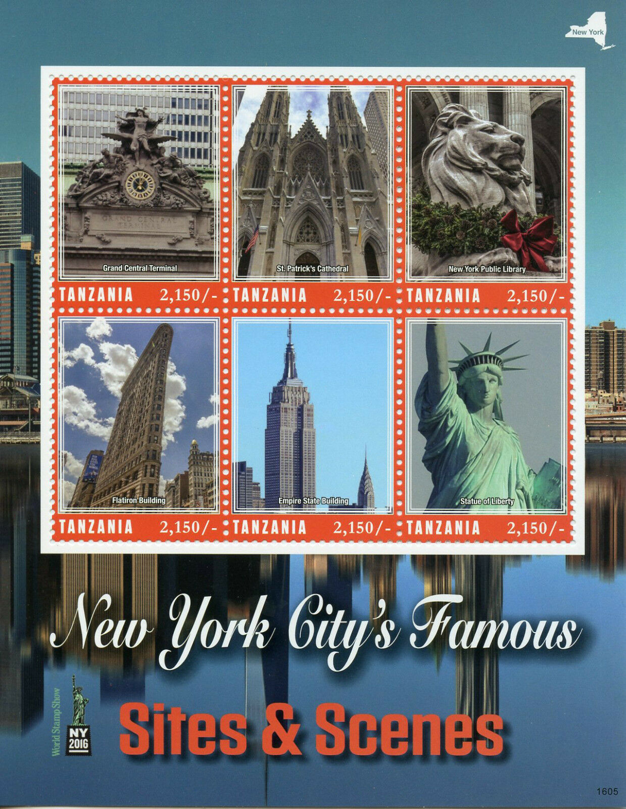 Tanzania 2016 MNH Architecture Stamps New York City Sites NY2016 Statue of Liberty 6v M/S