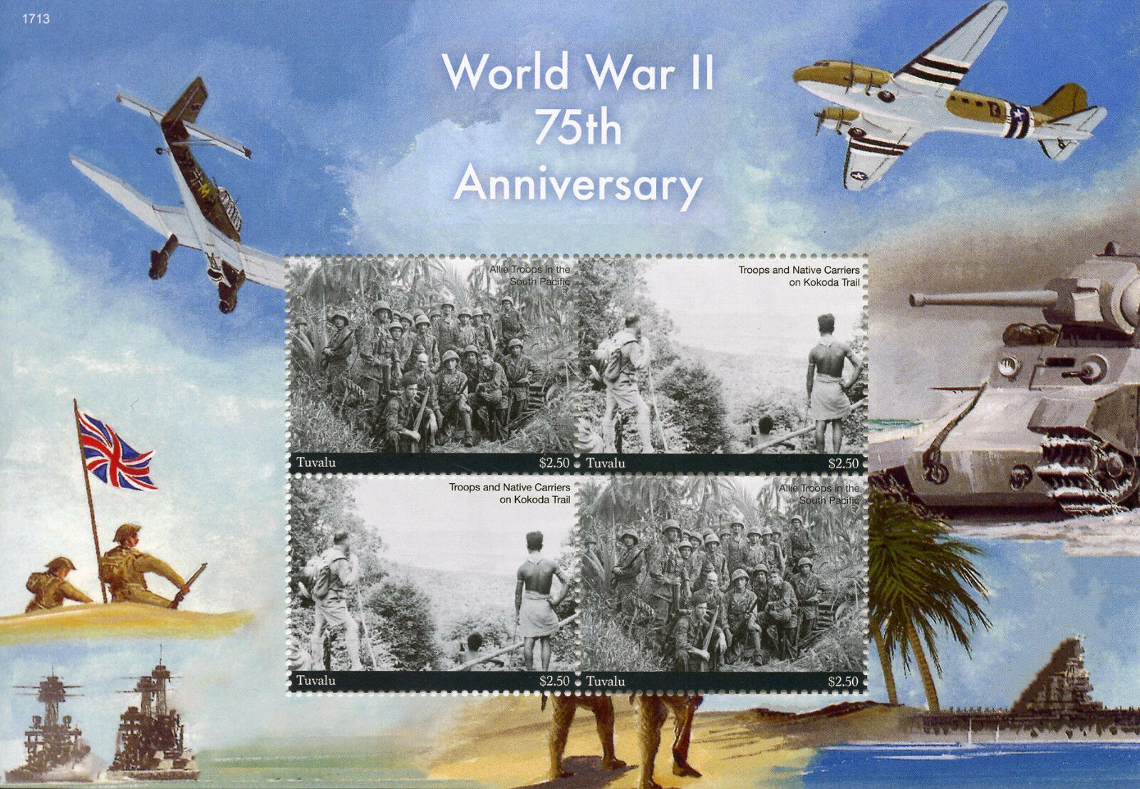 Tuvalu 2017 MNH WWII WW2 World War II 75th Anniv 4v M/S II Military Ships Stamps