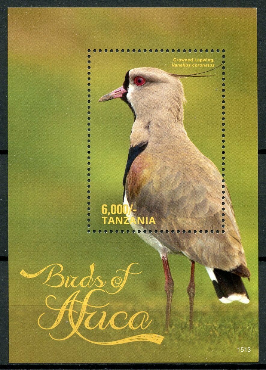 Tanzania Stamps 2015 MNH Birds of Africa Crowned Lapwing 1v S/S I