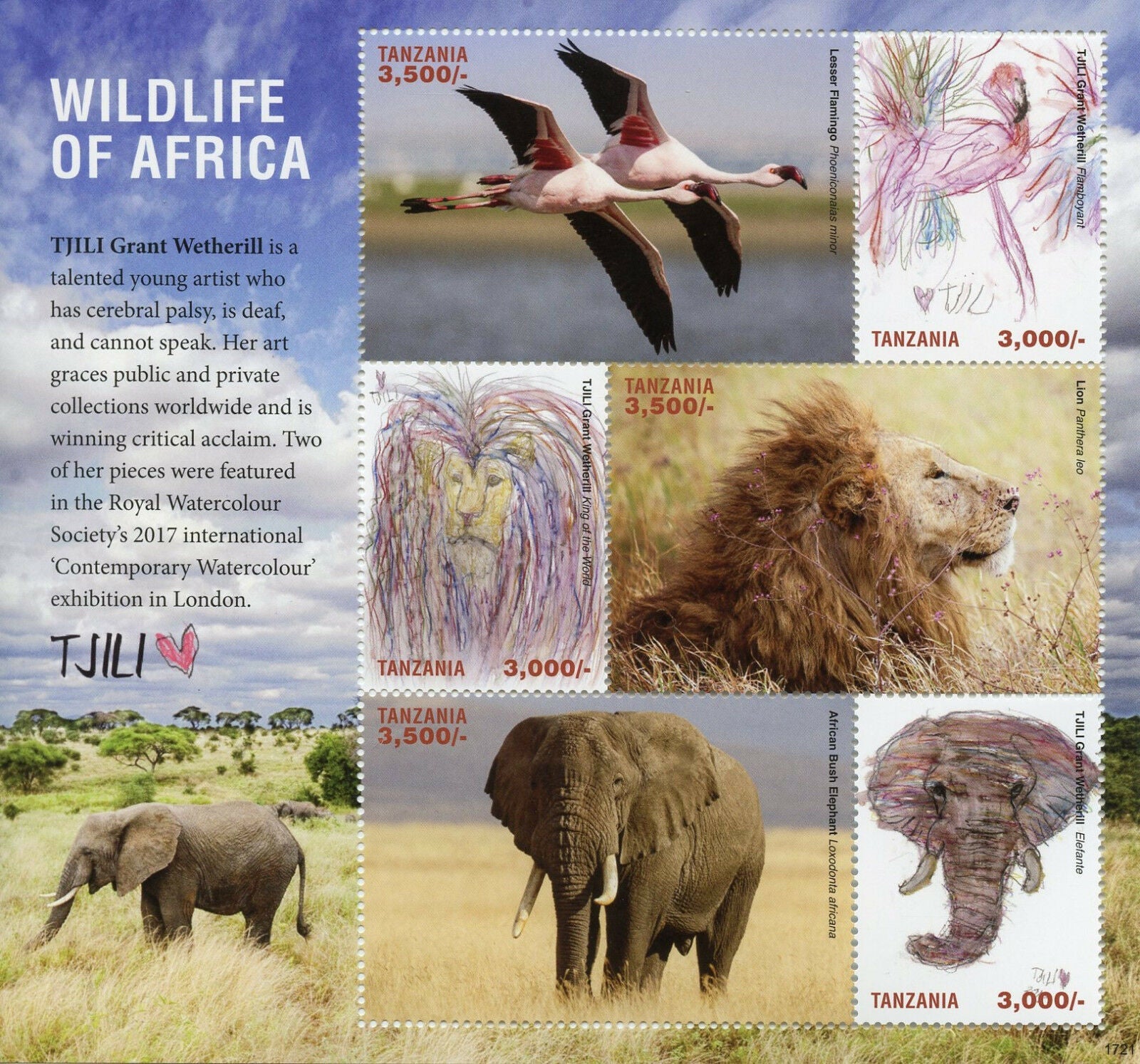 Tanzania 2017 MNH Wild Animals Stamps Wildlife of Africa Tjili Lions Elephants Birds 6v M/S