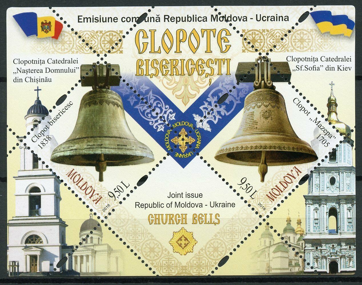 Moldova 2019 MNH Church Bells JIS Ukraine 2v M/S Architecture Churches Stamps