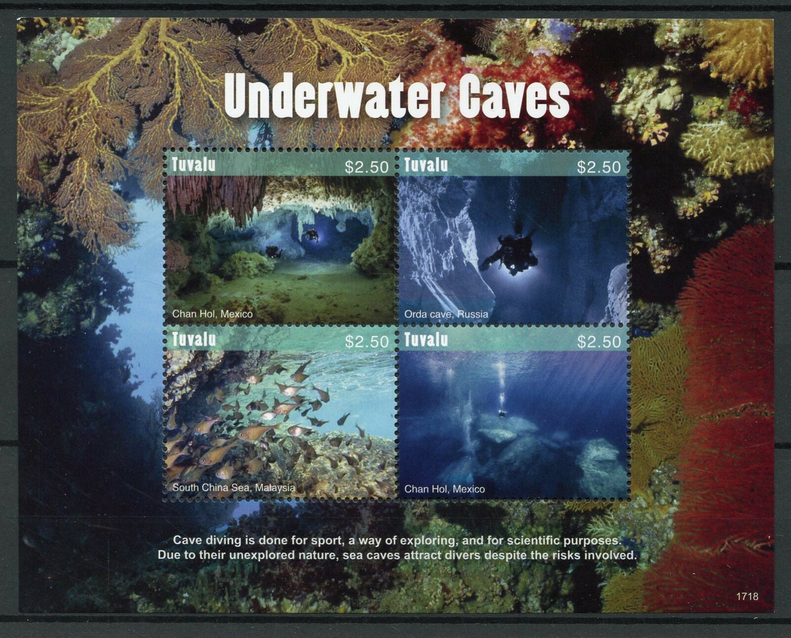 Tuvalu Tourism Stamps 2017 MNH Underwater Caves Chan Hol Diving Fish 4v M/S