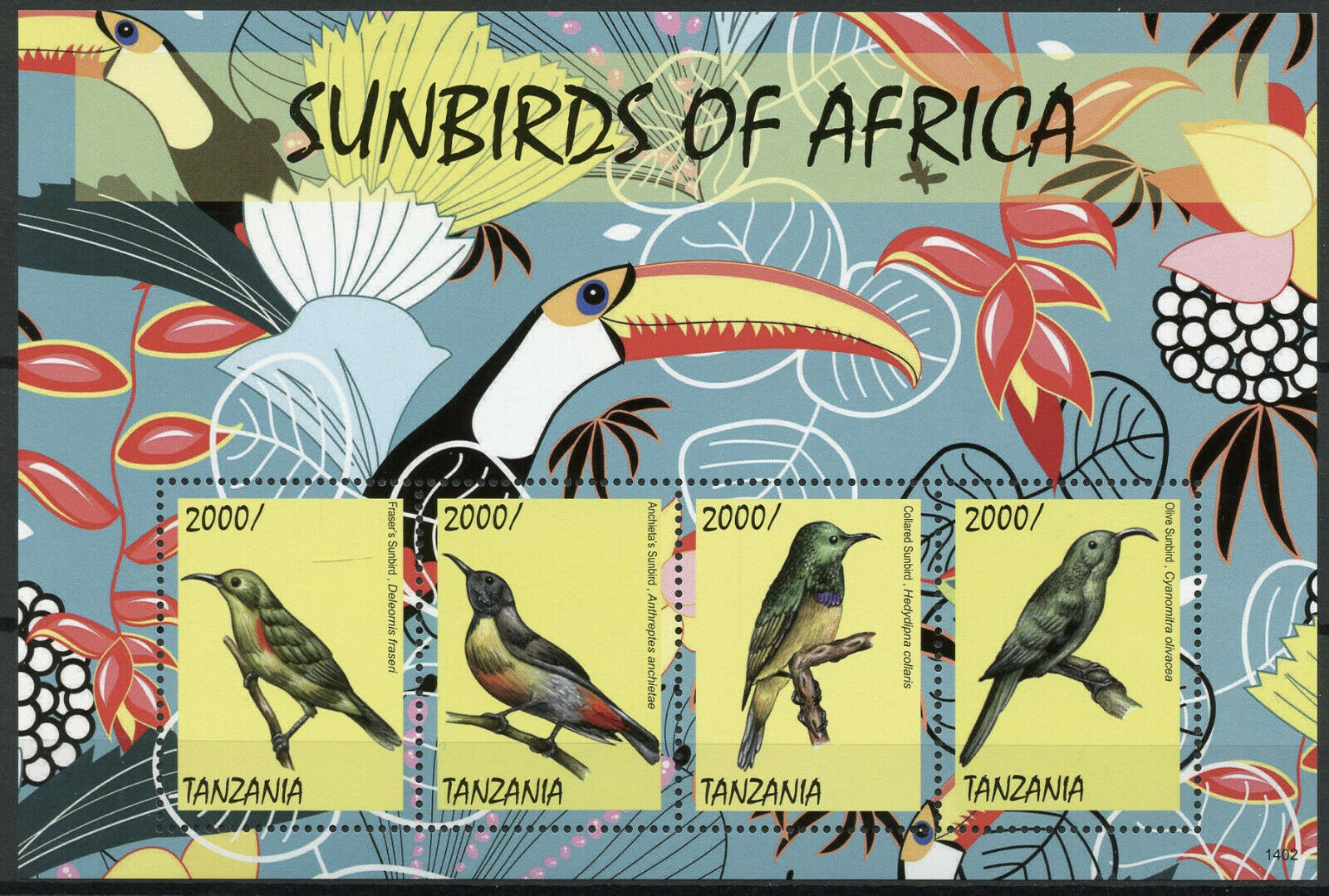 Tanzania Birds on Stamps 2014 MNH Sunbirds of Africa Fraser's Sunbird 4v M/S