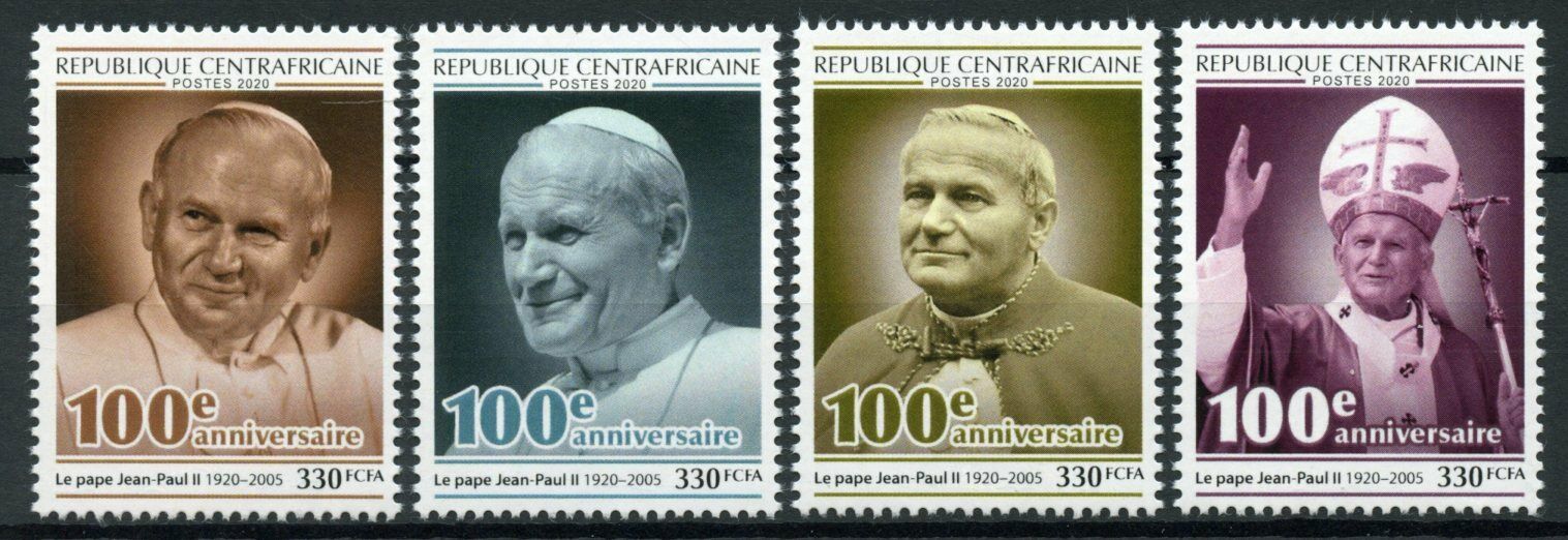 Central African Rep Pope John Paul II Stamps 2020 MNH Popes Famous People 4v Set