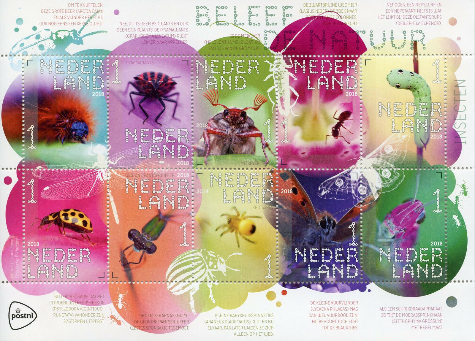 Netherlands 2018 MNH Insects Beetles Spiders Ladybirds Butterflies 10v MS Stamps