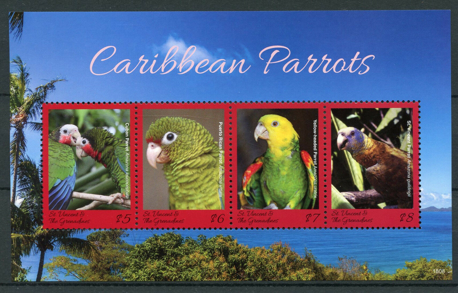 St Vincent & Grenadines 2018 MNH Birds on Stamps Caribbean Parrots Parrot 4v M/S