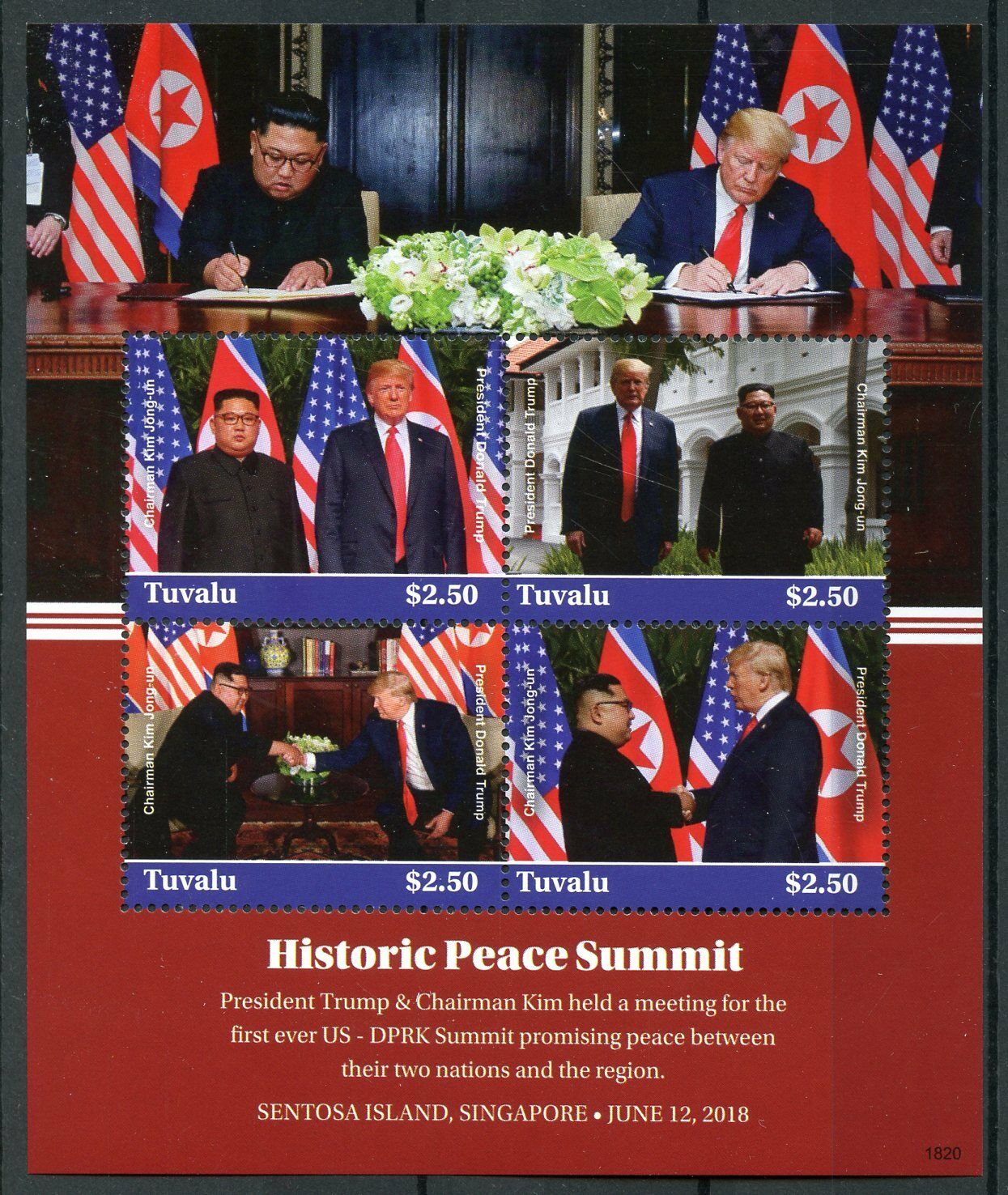 Tuvalu 2018 MNH Donald Trump Stamps Peace Summit Kim Jong-un Presidents 4v M/S