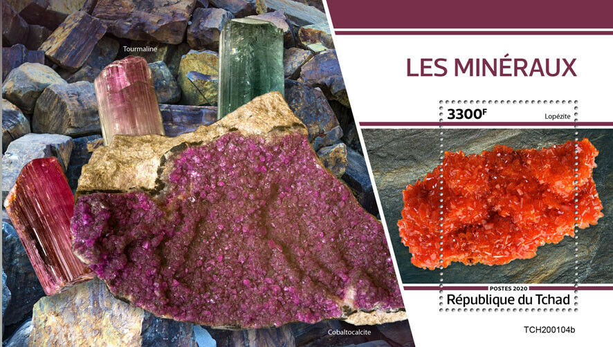Chad Minerals Stamps 2020 MNH Lopezite Tourmaline Cobaltocalcite 1v S/S