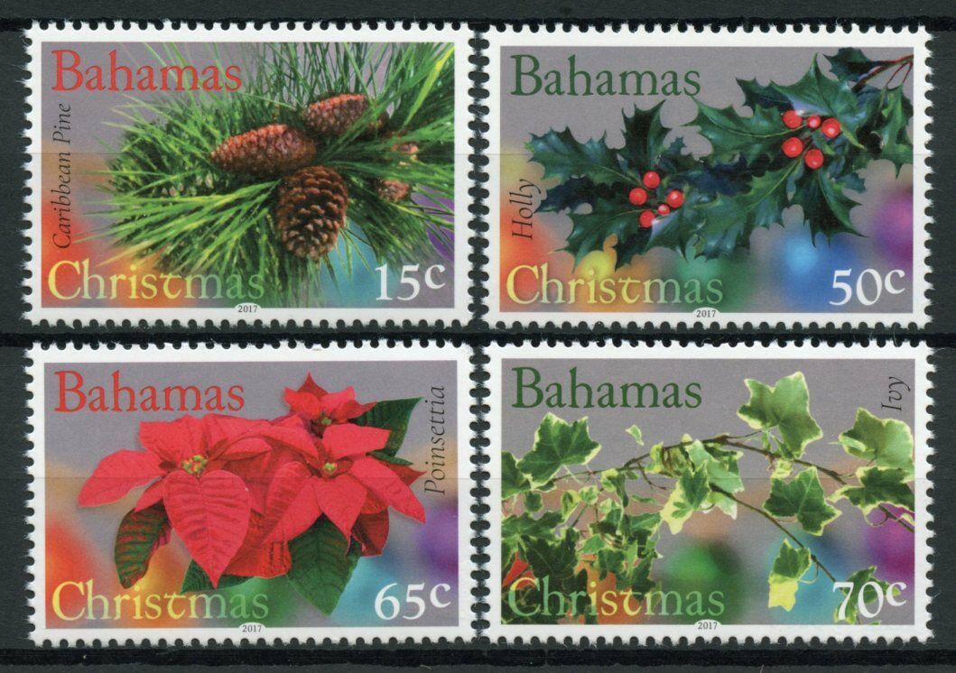 Bahamas 2017 MNH Christmas Stamps Holly Ivy Poinsettia Plants Flowers 4v Set
