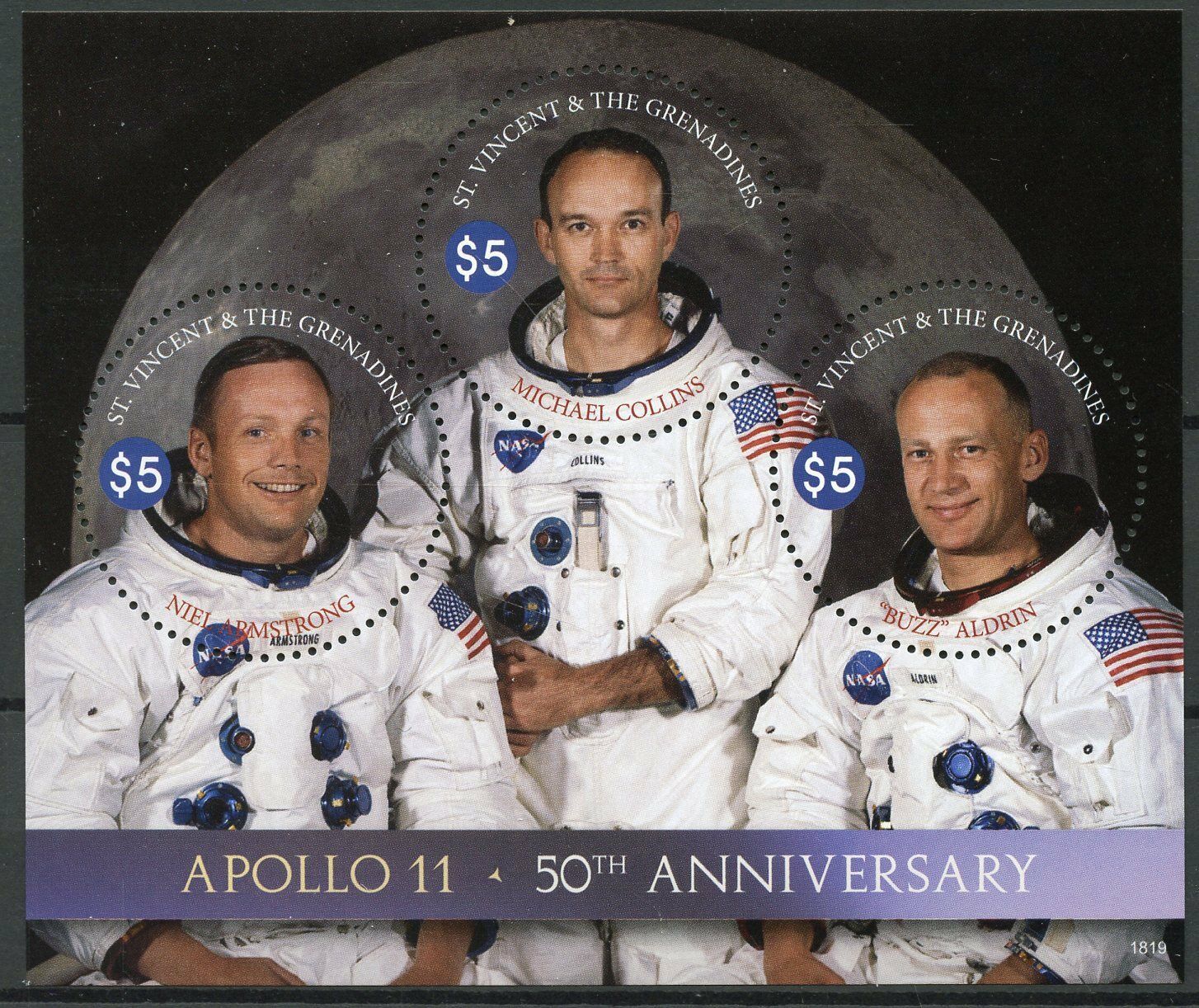 St Vincent & Grenadines Space Stamps 2018 MNH Apollo 11 Moon Landing 3v M/S