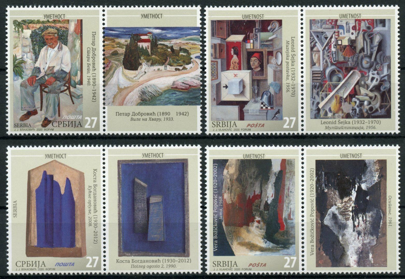 Serbia Art Stamps 2020 MNH Paintings Leonid Sejka Vera Popovic 4v Set + Label