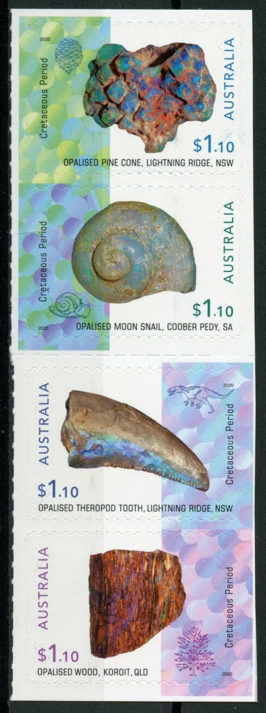 Australia Minerals Stamps 2020 MNH Opalised Fossils Opal Nature 4v S/A Strip