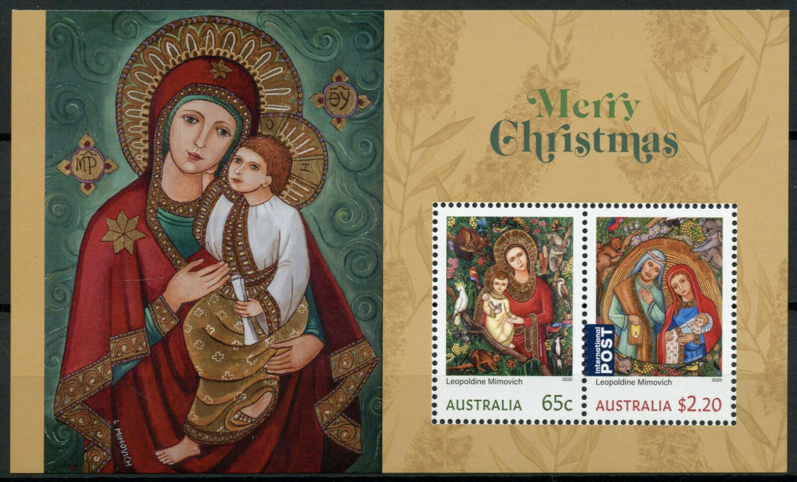 Australia Christmas Stamps 2020 MNH Nativity Leopoldine Mimovich Art 2v M/S