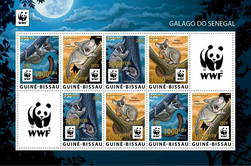 Guinea-Bissau 2020 MNH WWF Stamps Senegal Galago Bushbabies Gold OVPT 8v M/S