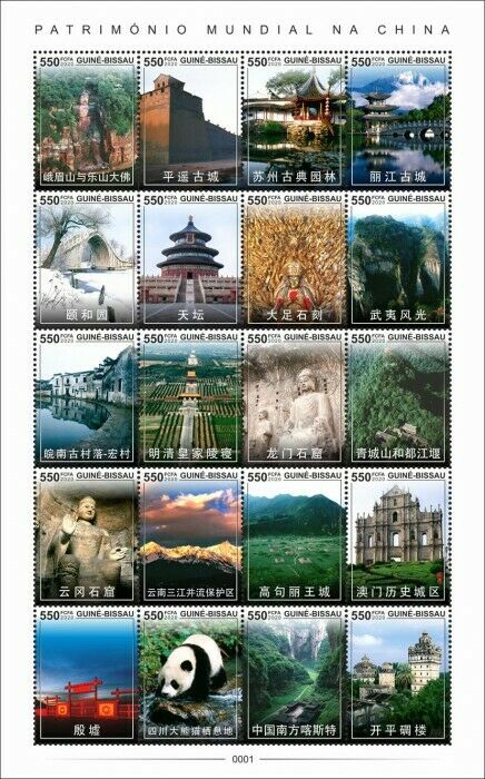 Guinea-Bissau Landscapes Stamps 2020 MNH World Heritage China Pandas 20v M/S II