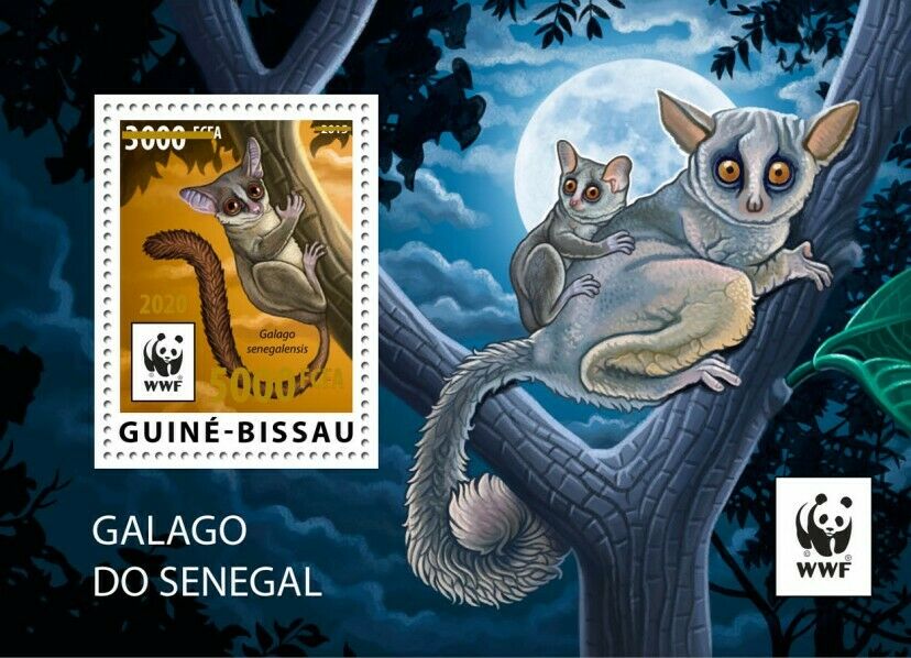 Guinea-Bissau 2020 MNH WWF Stamps Senegal Galago Bushbabies Gold OVPT 1v S/S