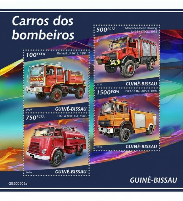 Guinea-Bissau Fire Engines Stamps 2020 MNH Renault DAF IVECO Trucks 4v M/S