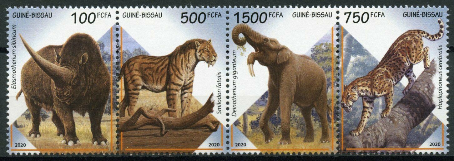 Guinea-Bissau 2020 MNH Prehistoric Animals Stamps Extinct Species Smilodon 4v Strip