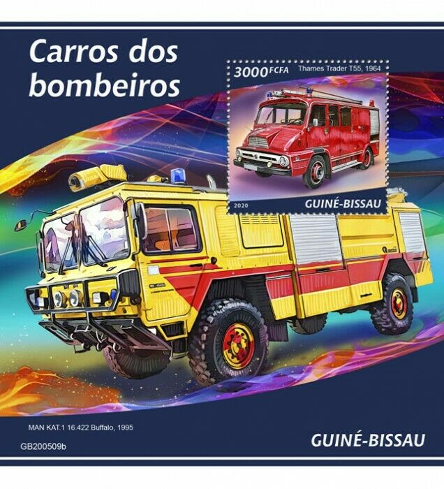 Guinea-Bissau Fire Engines Stamps 2020 MNH Thames Trader MAN KAT Trucks 1v S/S