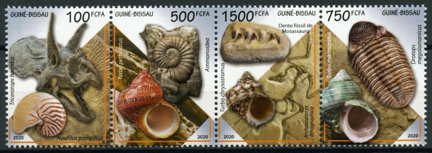 Guinea-Bissau 2020 MNH Seashells & Fossils Stamps Nautilus Ammonites 4v Strip