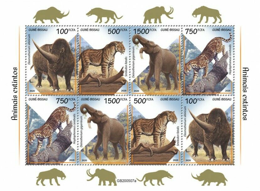 Guinea-Bissau 2020 MNH Prehistoric Animals Stamps Extinct Species Smilodon 8v M/S