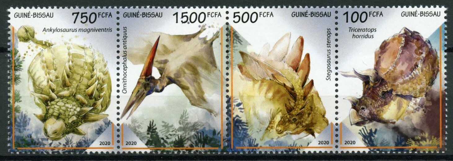 Guinea-Bissau 2020 MNH Dinosaurs Stamps Prehistoric Animals Stegosaurus 4v Strip