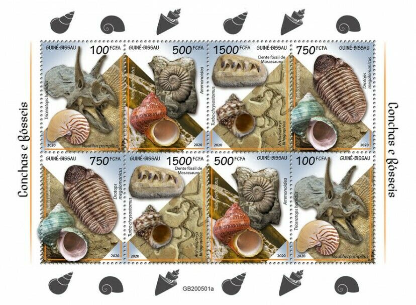 Guinea-Bissau Seashells & Fossils Stamps 2020 MNH Nautilus Ammonites 8v M/S
