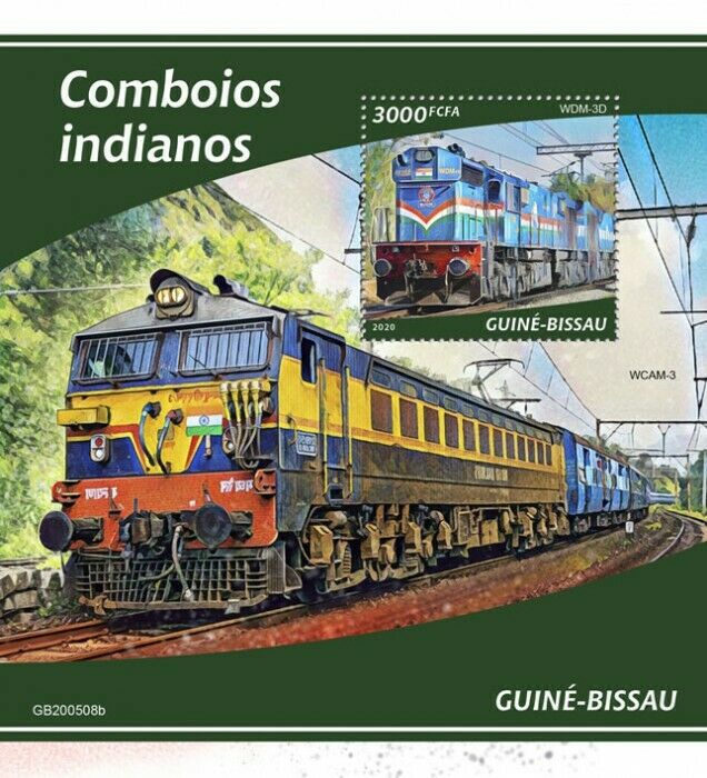 Guinea-Bissau Indian Trains Stamps 2020 MNH WDM-3D Railways Rail 4v M/S