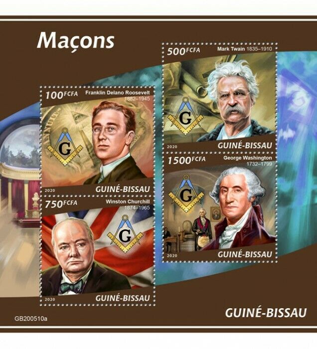 Guinea-Bissau Freemasons Stamps 2020 MNH Churchill Roosevelt Washington 4v M/S