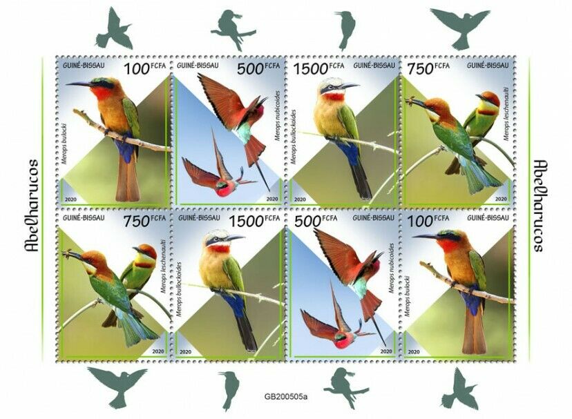 Guinea-Bissau 2020 MNH Birds on Stamps Bee-Eaters Bee-Eater 8v M/S