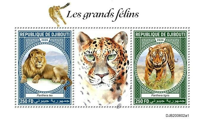Djibouti Wild Animals Stamps 2020 MNH Big Cats Lions Tigers Fauna 2v S/S I