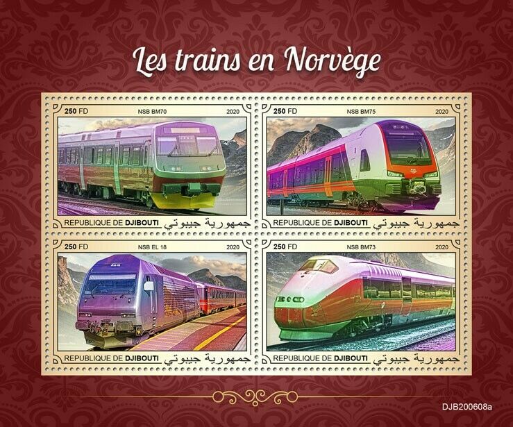 Djibouti 2020 MNH Norwegian Trains Stamps NSB Railways Rail 4v M/S