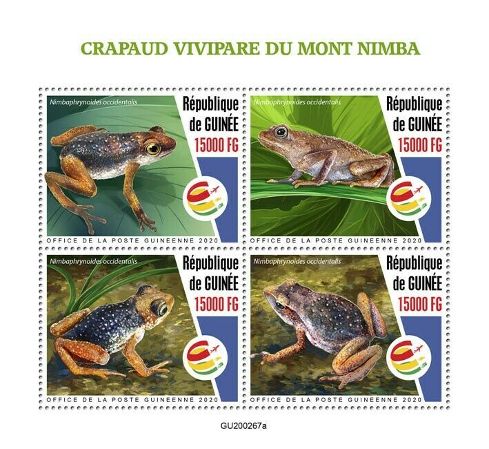 Guinea 2020 MNH Amphibians Stamps Mount Nimba Viviparous Toads Frogs 4v M/S