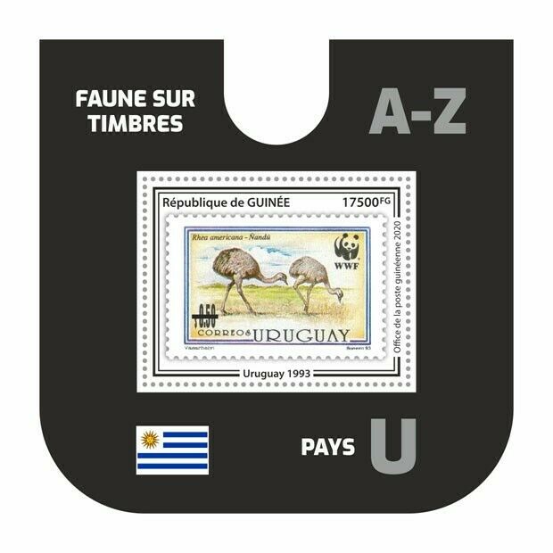 Guinea Stamps-on-Stamps Stamps 2020 MNH Fauna Uruguay Rhea Birds SOS 1v S/S