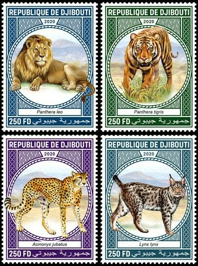 Djibouti 2020 MNH Wild Animals Stamps Big Cats Lions Tigers Lynx Cheetah 4v Set