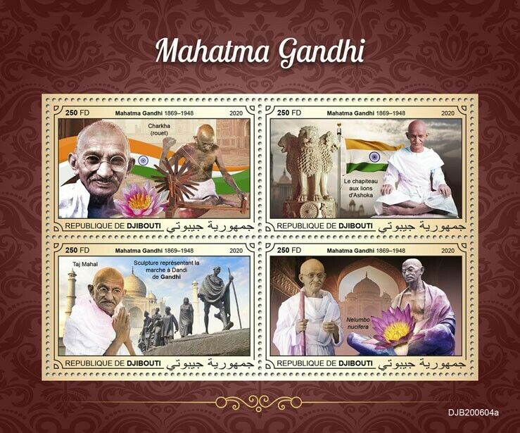 Djibouti Mahatma Gandhi Stamps 2020 MNH Historical Figures Famous People 4v M/S